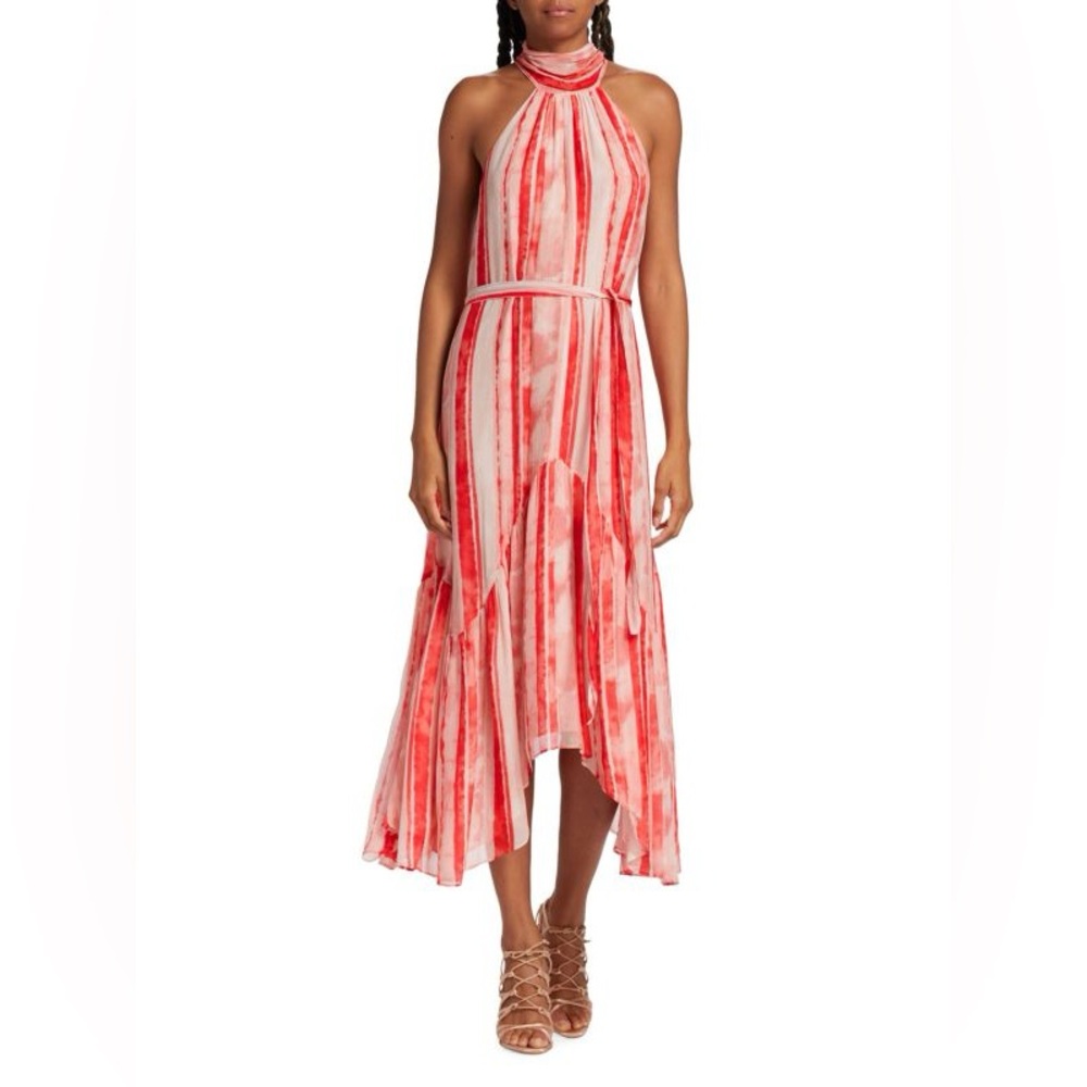 NWT Ramy Brook Babette Silk Blend Halter Midi Dress Grenadine XL Spring Summer